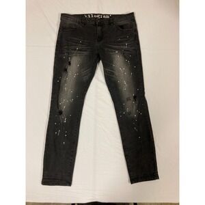 Kilogram Skinny Jeans Men's 36 Black Denim Paint Splatter Print Distressed